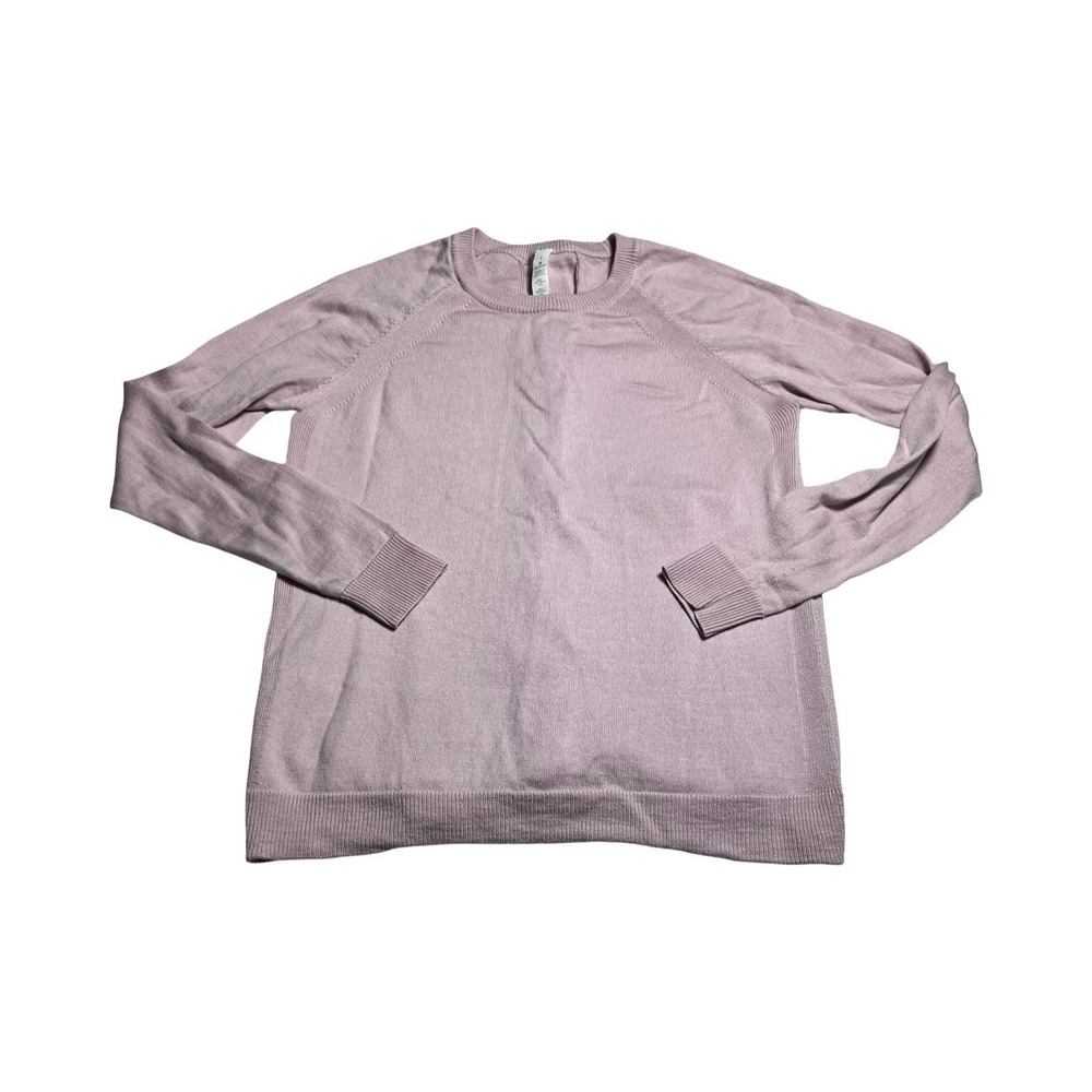 Lululemon Merino Wool Lace Up Back Sweater Pink Lavender Crew Neck Size 4